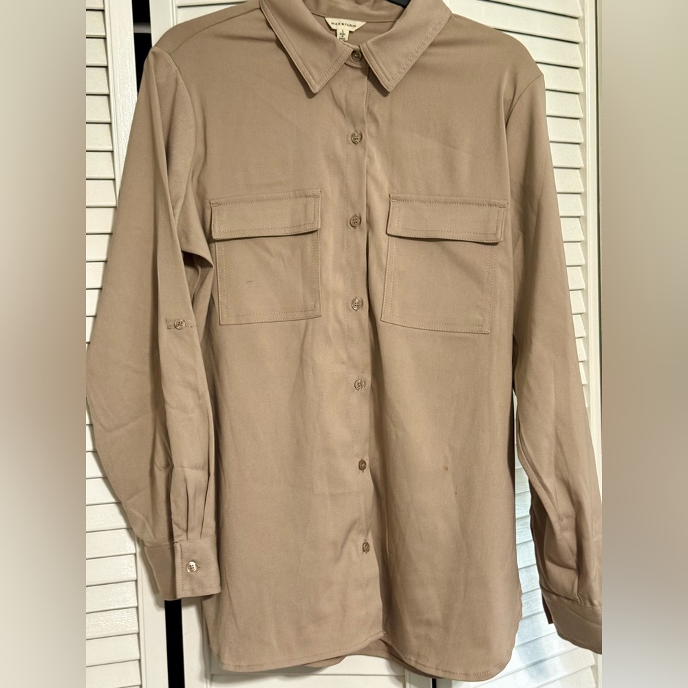 Max Studio Tan Button-Up Shirt